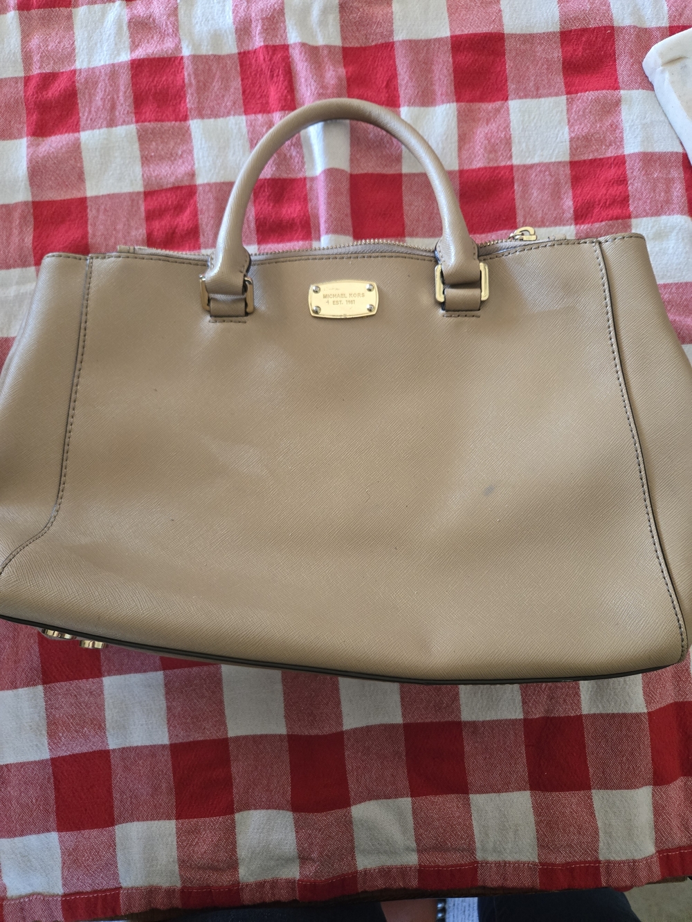 Michael Kors Beige Saffiano Leather Satchel